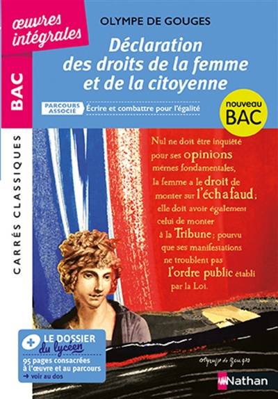 Déclaration des droits de la femme et de la citoyenne : parcours associé écrire et combattre pour l'égalité, 1791 : nouveau bac | Olympe de Gouges