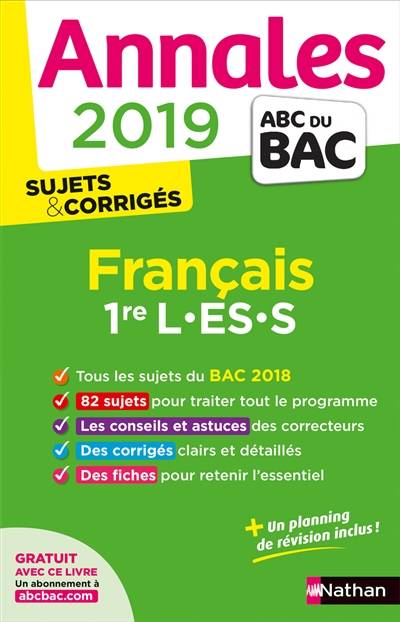 Français 1re L, ES, S : annales 2019 : sujets & corrigés | Anne Cassou-Noguès, Séléna Hébert