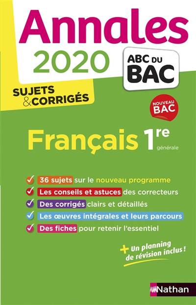 Français 1re générale : annales 2020, sujets & corrigés : nouveau bac | Anne Cassou-Noguès, Séléna Hébert, Elsa Jollès