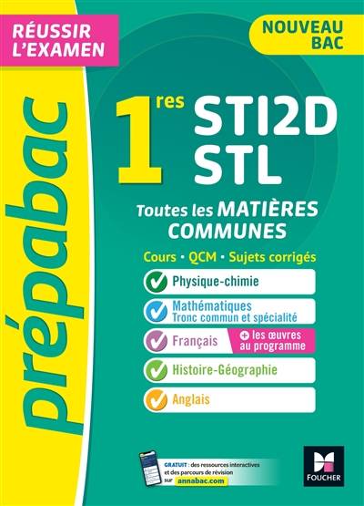 1res STI2D, STL : toutes les matières communes, cours, QCM, sujets corrigés : nouveau bac | 