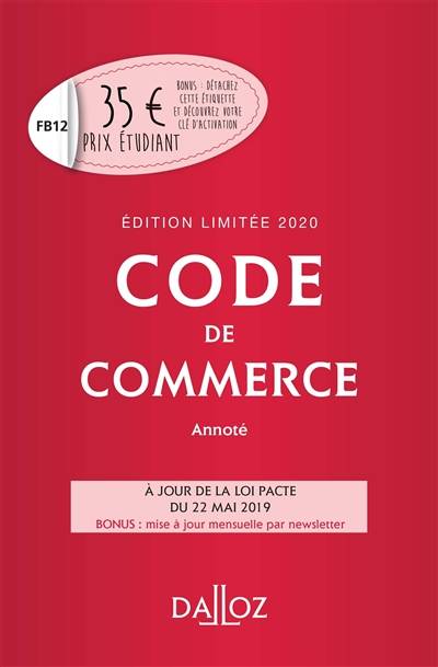 Code de commerce 2020, annoté | Nicolas Rontchevsky, Eric Chevrier, Pascal Pisoni