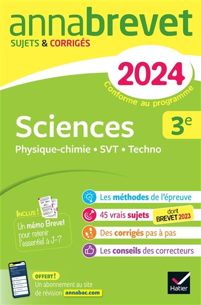 Sciences 3e : physique chimie, SVT, techno : brevet 2024 | Sonia Madani, Nadege Jeannin, Nicolas Nicaise