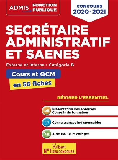 Secrétaire administratif et SAENES, concours 2020-2021 : externe et interne, catégorie B : cours et QCM en 56 fiches | Rene Guimet