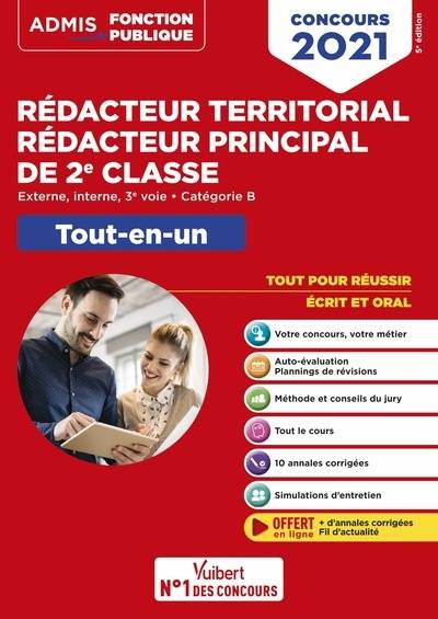 Rédacteur territorial, rédacteur principal de 2e classe : externe, interne, 3e voie, catégorie B : tout-en-un, concours 2021 | Olivier Bellego