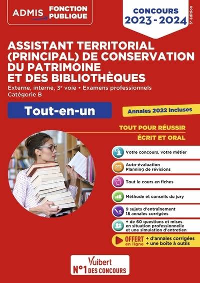 Assistant territorial (principal) de conservation du patrimoine et des bibliothèques : externe, interne, 3e voie, examens professionnels, catégorie B : tout-en-un, concours 2023-2024 | Albane Lejeune