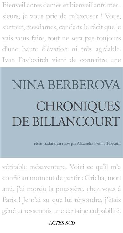 Chroniques de Billancourt | Nina Nikolaïevna Berberova, Alexandra Pletnioff-Boutin