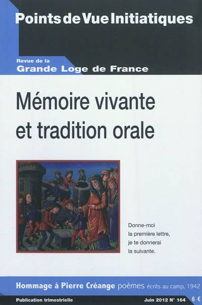 Points de vue initiatiques, n° 164. Mémoire vivante et tradition orale | 