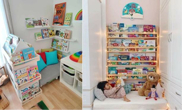 étagère de bibliothèque adaptée aux enfants